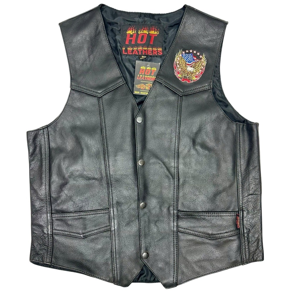 HOT LEATHER VEST SIZE LARGE VERY BLACK 100% leather outer shell